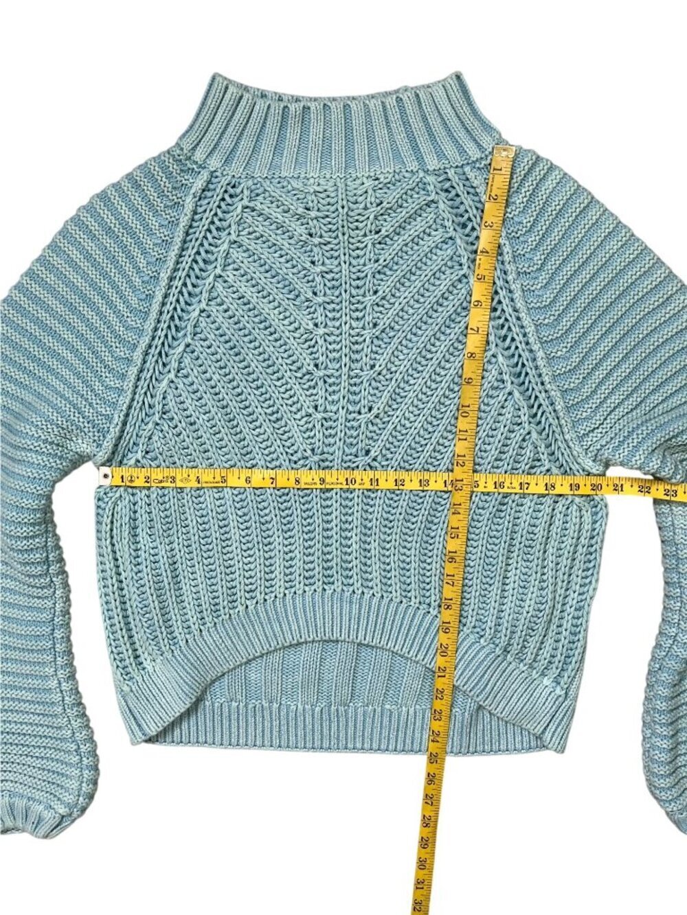 Free People Sweetheart Sweater Aqua Blue Chunky Cotton Knit Large Cozy Textured - Picture 7 of 7